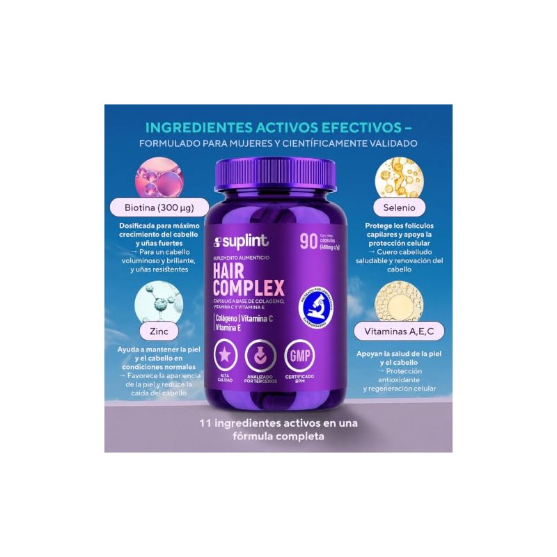 Vitaminas para el Cabello Mujer con Biotina, Colágeno, Queratina, Zinc