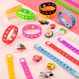 HTZNHXT 20 Pcs Silicone Charm Bracelets, 8 Inch Bracelets Bulk Band for Kids, Silicone Wristbands Adjustable Rubber Bracelet Hold the Shoe Charms for Students
