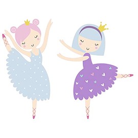 Two Fairy Girls with Shining Star and Butterflies Vinyl Wall Decal - Mystical and Magical Adventures of Pixie Sprite for Nursery Wall Decoration - Creative Dancing Ballet Gnomes Artwork for Girl's Bedroom Wall Decor - 20" x 15"