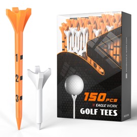 EAGLE WORK Plastic Golf Tees with Thickened Shaft, Pack of 150 (3-1/4" & 1-1/2"), 4-Prongs Head Design to Reduce Friction & Side Spin, The Ultimate Gift for Golfers