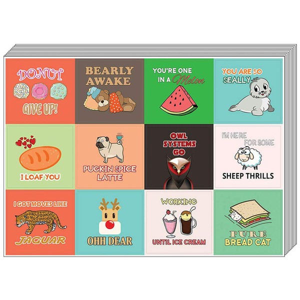 Creanoso Silly Funny Puns Stickers (10-Sheet) – Total 120 pcs (10 X 12pcs) Waterproof, Unique Personalized Themes Designs, DIY Decoration Art Decal for Boys & Girls, Children, Teens