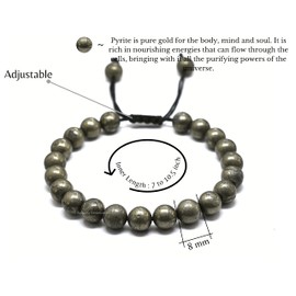 Pyrite Bracelet for Women Men's Gifts - Protection Healing Crystal Bracelet - 8mm Gemstone Beaded Adjustable Bracelet Pulseras Para Hombres Mujer Stocking Stuffers