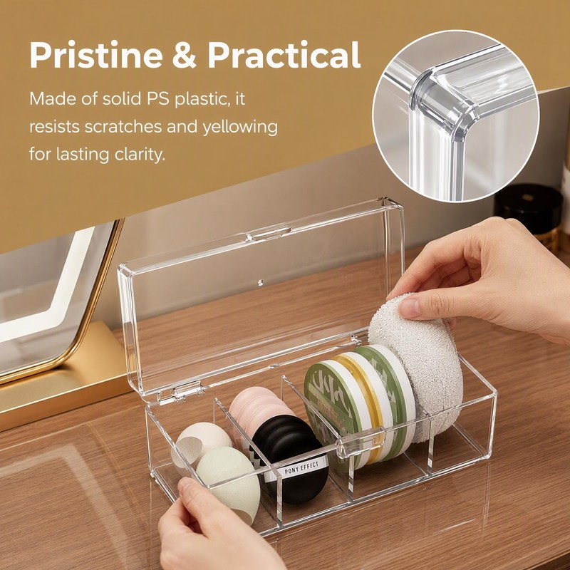 Vurixfo 4 Compartment Hair Accessories Organizer with Lid Clear Box