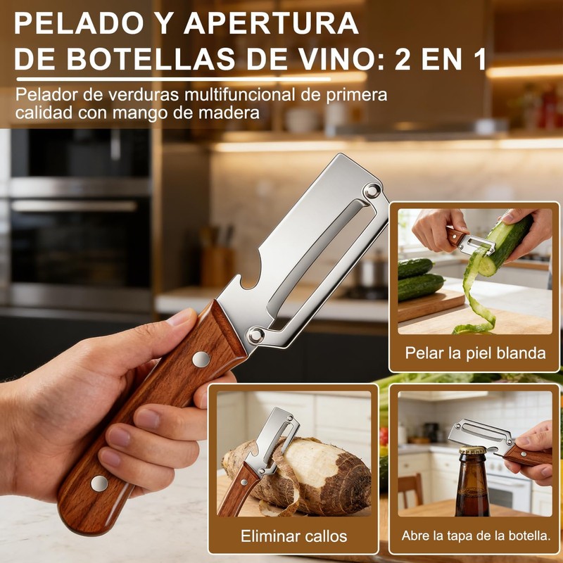Pelador de Verduras Multifuncional LANBONE con Mango de Madera y