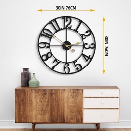 Mee 2ou 30" Extra Large Wall Clock, Silent Rustic Metal Wood Face Decorative Clock, Battery Operated Farmhouse Modern Oversized Wall Clocks for Living Room, Bedroom, Kitchen, Office, Home Decor