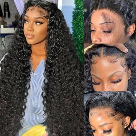 Ehelo Deep Wave Lace Front Wigs Human Hair 180 Density 13x6 Human Hair Wig Deep Wave Pre Plucked Bleached Knots Lace Front Wig for Women Deep Wave Frontal Wig 26 Inch