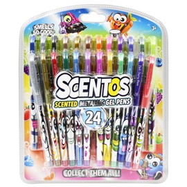 Scentos 24-Pack Scented Metallic Gel Pens for Kids – Non-Toxic Gel Ink for Drawing, Coloring & Journaling – Sweet Scents – Safe Art Supplies for Ages 3+