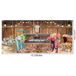 Western Gender Reveal Garage Door Decorations Background Floral Rustic Wood Cowboy or Cowgirl What Will Baby Be Boots Backdrops Baby Shower Party Decor Banner Cover 8X7FT