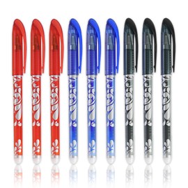 KUBDPQOR Erasable Pens, 9 Pcs Erasable Gel Pens for Smooth and Clean Writing, 0.5mm Eraser Pen, Quick Dry Gel Pens, Teacher Pens, Blue Pen, Ideal for Office, Study and Creative Activities(3 Colors)