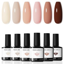 modelones- "Set de esmaltes de uñas en gel Modelones Nude, 6 colores, neutro, blanco lechoso, rosa, marrón, kit de esmaltes en gel, tono de piel