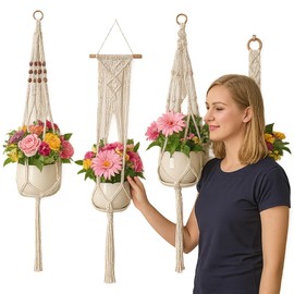 Emotionlin Makramee Blumenampel 4er-Set – Boho Deko Hängepflanzenhalter für Blumentopf Hängend Ø 10–25 cm – Pflanzenampel aus Baumwolle für Balkon, Fenster, Wohnzimmer & Hängepflanzen Indoor Outdoor