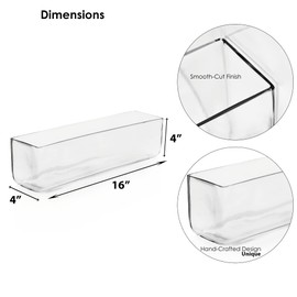 CYS Excel Glass Rectangle Vase (H:4" Open:16"x4") | Multiple Size Choices Rectangular Flower Vase Centerpieces | Decorative Wedding Centerpiece Vases | Glass Terrarium Container