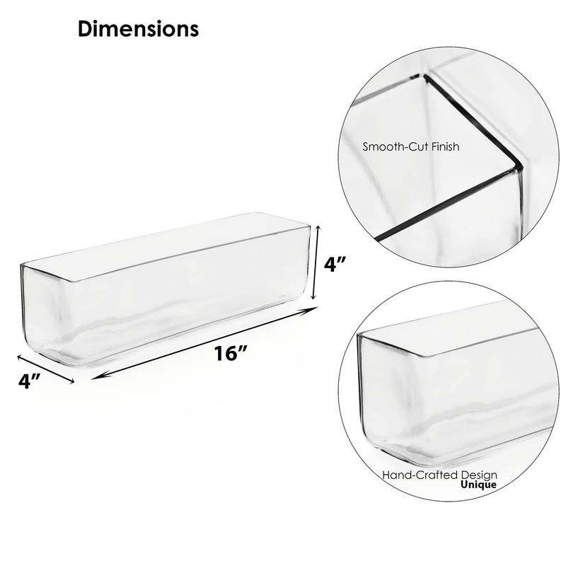 CYS Excel Glass Rectangle Vase (H:4" Open:16"x4") | Multiple Size