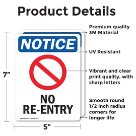 (2 Pack) No Re-Entry Sign With Symbol OSHA Notice Sign 5 Inch X 7 Inch Vinyl Label Decal Sticker Weather Resistant, UV Protected for Workplace, Business, and Construction Site, Made in the USA