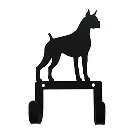 Village Wrought Iron WH-LC-244 6.625 Inch Boxer - Leash and Collar Wall Hook, Black