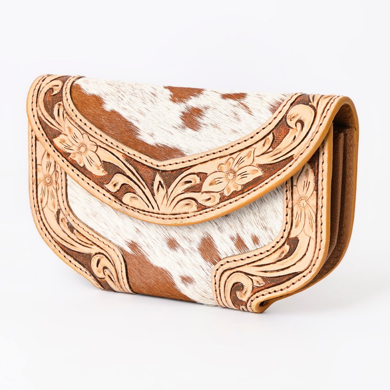 Merbaa Women's Hand Tooled Cowhide Leather Trifold Wallet – Brown