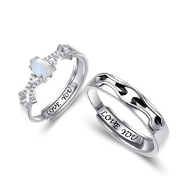 Ladytree Promise Ring for Couple Matching Engagement Wedding Adjustable 925 Sterling Silver Bands for Him and Her Set 2PCS I Love You Band Jewelry for Wife Husband