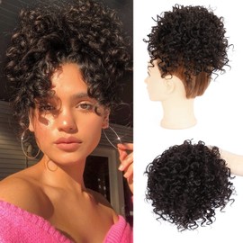 DOROJJ Curly Hair Buns for Women Drawstring Curly Ponytail for Black Women Messy Curly Bun Hair pieces Ponytail Short Messy Curly Bun Hair pieces for Women Daily Use(Chestnut Brown)