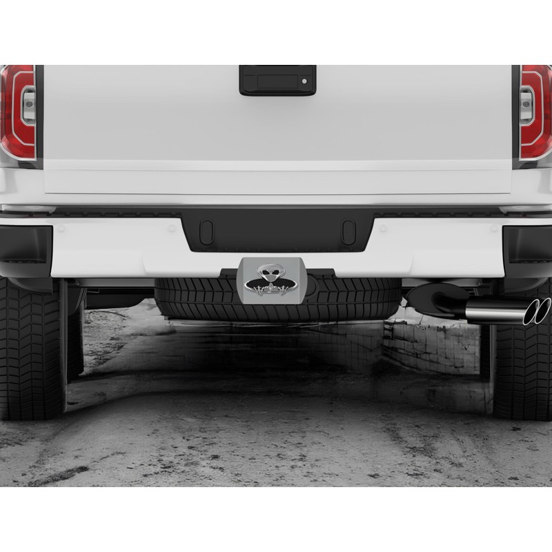 Elektroplate Metalhead Alien All Metal Brushed Chrome Hitch Cover for