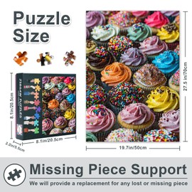 1000 Piece Puzzle for Adults - Delicious Cupcakes with Icing Jigsaw Puzzles, Whimsical Bakery Scene Adult Puzzles 1000 Pieces, Challenging Candy-Colored Design - 27.5x19.7 Inches