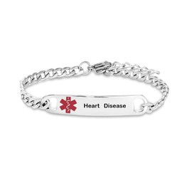 LSxAB Medical Alert ID Heart Disease Bracelet for Women Mens Emergency First Aid Bracelets Stainless Steel Adjustable Wirstband
