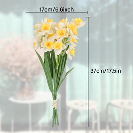 3 Bundles Daffodil Artificial Flowers 14.5In Real Touch White Faux Daffodils Flowers Bouquet for Vase Home Office Wedding Floral Arrangement Decoration
