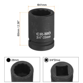 uxcell 2Pcs 3/4-Inch Drive 12 Point Impact Socket 28mm Metric Spindle Axle Nut Socket Driver Wrench for Auto Repair Easy Removal