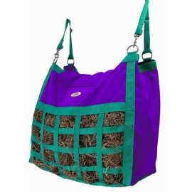 Paris Tack Supreme Slow Feed Top Load Hay Bag with Super Tough Bottom with 2" x3.5” Rectangular Openings and 6 Month Warranty (Purple Lime Green Trim)