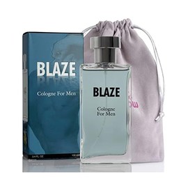 NovoGlow Blaze Eau de Parfum Cologne for Men With Luxurious Suede Pouch - Marine Breeze, Sandalwood And Sensual Musk Wood Notes– 100ml – 3.4 oz – Great Gift For Men