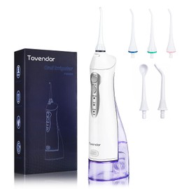 TOVENDOR Electric Water Dental Flosser Teeth Pick, Cordless Flossers Oral Irrigator IPX7 Waterproof 300ML Rechargeable Travel Water Teeth Cleaner with 5 Tips for Home Braces Care Gums Deep Cleaning