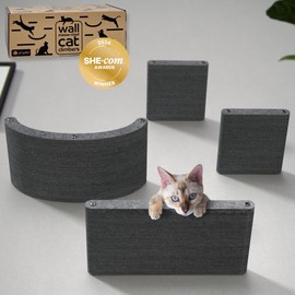 Pryde Pets Wall Mounted Cat Shelves (Set of 4) by Pryde Pets - 100% Sustainable PET Felt Feline Enrichment Climber Furniture for Small & Large Indoor Cats, Modern Climbing Gym Jungle Design (Charcoal)