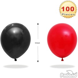 PMLAND 100 Pieces Balck and Red Latex Party Balloons 12 Inches