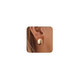 Gold Chunky Statement Earrings for Women Trendy - 14K Gold Plated Big Drop Dangle Oval Chunky Earrings Womens Dainty Earring Jewelry Lightweight