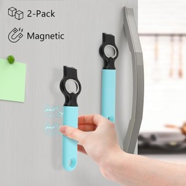 DUNLAGUE 2-Pack Magnetic Beer Bottle Opener & Soda Can Opener, 2-in-1 Bottle Opener and Can Tab Opener Tool for Bartender, Long Nails, Arthritis, Seniors, Silicone Handle with Build in Magnet - Aqua