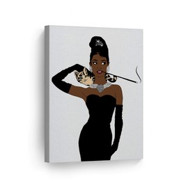 African American Audrey Hepburn Style Illustration Painting Canvas Print Art Wall Decor Artwork African American Wall Art Living Room Bedroom Ready to Hang Made in USA 22x15