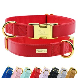 VELVETIER® Dog Collar, Stylish Dog Collar Made of Vegan Microfibre Leather, for Small and Large Dogs (S/M: 29 - 41 cm, Milano (Red)