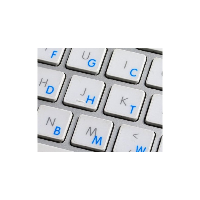 DVORAK STICKY LABELS for KEYBOARD with BLUE LETTERING TRANSPARENT BACKGROUND