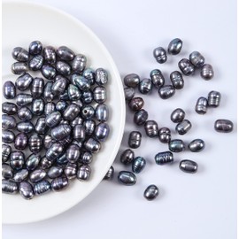 Freshwater Cultured Pearl Beads 100pcs 7-10mm for Jewelry Making Natural Oval Pearl Bead Loose Gemstone 1.8mm Holes for DIY Crafts Necklaces Bracelets Earrings (White)