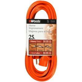 Southwire Extension Cord - Reliable SJTW Vinyl Cable for Outdoor Power - Bright Orange for Visibility - Reinforced Blades for Durability - 14/3 Gauge - 25-Foot Outdoor Cord