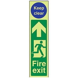 V Safety Glow in the Dark Fire Exit Door Plate Man Right/Keep Clear Sign - 75 mm x 300 mm - Rigid Plastic Safety Sign