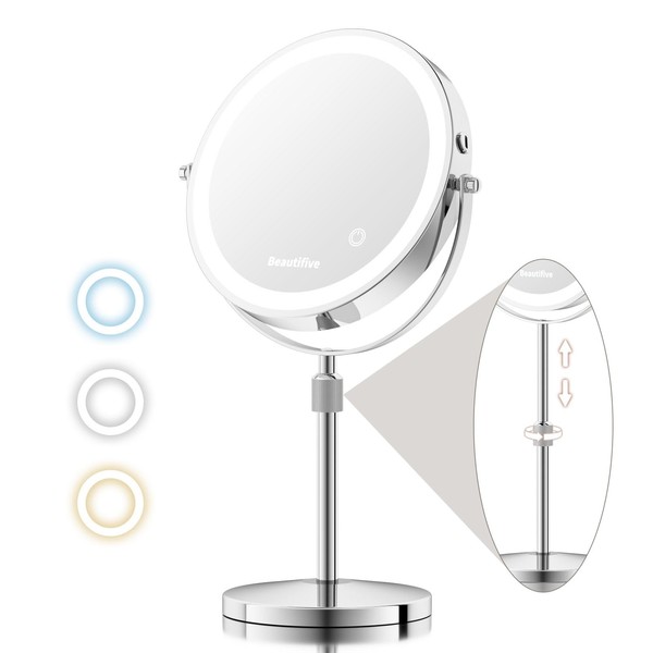 8” Large Lighted Makeup Mirror with Magnification, 15X/1X Rechargeable Magnifying