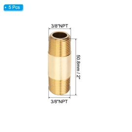 PATIKIL 3/8" x 3/8" NPT Male Brass Pipe Fitting Long Nipple, 10Pcs 2" Long Straight Pipe Fitting Connector Extender for Fuel, Air, Water, Oil, Gas System Connection, 1200PSI