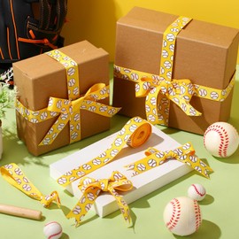 ROCEEI 10 Yards Baseball Ribbon Glitter Baseball Theme Party Decorations 7/8 Inch Craft Ribbon Grosgrain Party Decorations for Crafts Team Hair Bow Lanyard Gift Wrapping Crafting Sewing(Yellow)