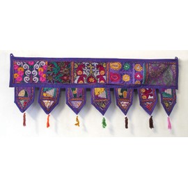 INDIAN CRAFT CASTLE Cotton Vintage Patchwork Door Hanging Valance Window Hand Embroidered Toran Bohemian Decor Living Room Wall Home Handmade Thoranam Bandanwar Decorations (Purple, 2 Meter)