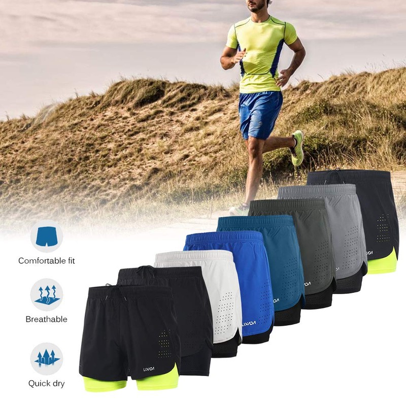 Lixada Men's 2 in 1 Running Shorts Quick Dry Breathable