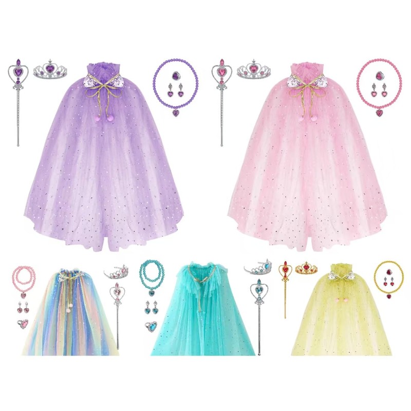 Xindinwland Princess Cape Costume for Girls 3-8 Years, 7 pcs