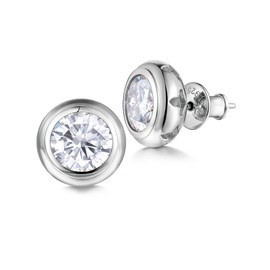 Sterling Silver Bezel Set Moissanite Stud Earrings Comfy Diamond Jewelry Everyday Nickel Free Post Earrings for Women