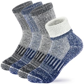 Kids Wool Socks Boys Thick Thermal Hiking Socks Girls Warm Winter Crew Boot Socks 4-7 Years Gifts 4 Pairs (2Black+2Navy, S)