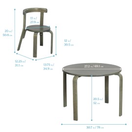 ECR4Kids Bentwood Round Table and Curved Back Chair Set, Kids Furniture, Grey Wash, 5-Piece
