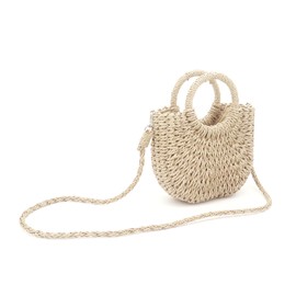 MoYouno Womens Straw Beach Bag, Summer Handwoven Tote Bags, Small Crossbody Top,Woven Semi-circle Clutch Bag Handmade Purse, with Top Handle,for shopping,parties,dating (Beige)